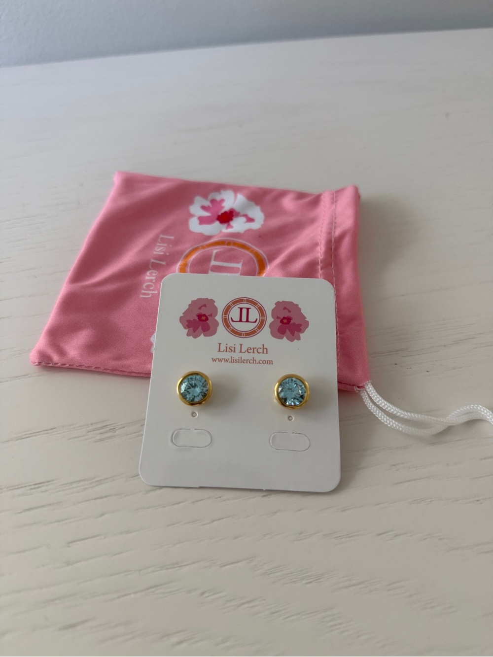 NWT LISI LERCH BLUE Large Bezel Stud- Gem Stone Colors- 18k Gold Plated